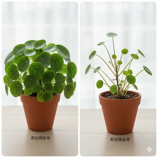 bushy vs sparse chinese money plant comparison